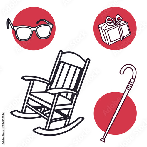 Rocking chair glasses gift cane icons senior