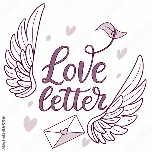 Love letter with wings and hearts romance communication