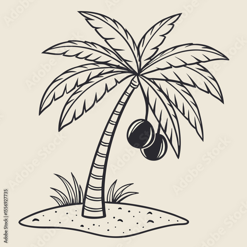 Tropical palm tree with coconuts on sandy island coconut tree beach