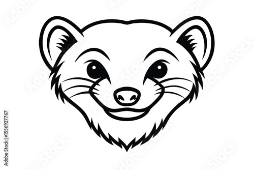 A cute ferret's face drawn in black lines showcases adorable cartoon charm and style