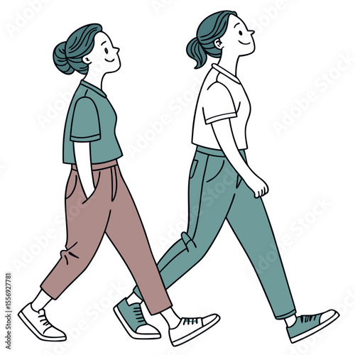 Two women walking together wearing similar outfits sisters matching outfits