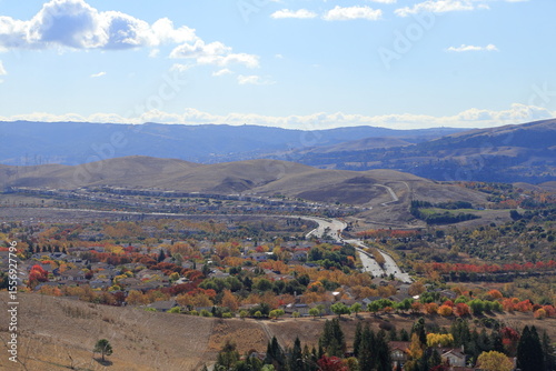 Streets lined with imported trees show foliage in Northern California during November