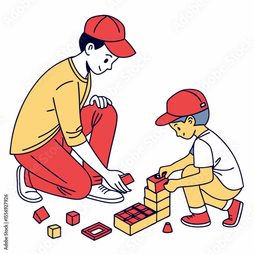 Boys building with colorful blocks together playing