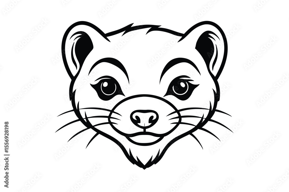 Fototapeta premium Cute ferret face with monochrome outline presents whimsical animal portrait with rounded eyes