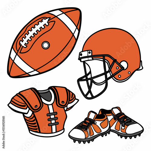 Orange football helmet jersey cleats and ball american football gear