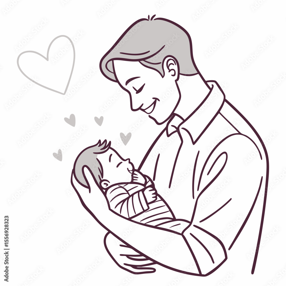 Obraz premium Father holding baby with hearts newborn love