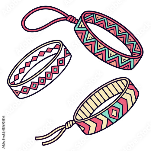 Colorful woven friendship bracelets with geometric patterns handmade jewelry