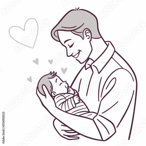 Father holding baby with hearts newborn love