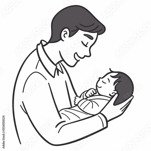 Father holding newborn baby with love and care vector