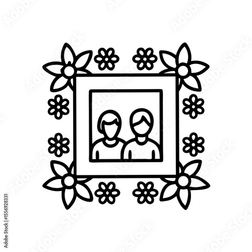 Couple embracing within a floral photo frame embrace border