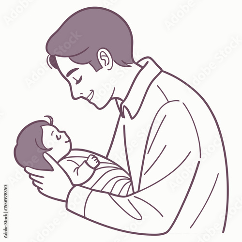 Father holding newborn baby with love and tenderness vector