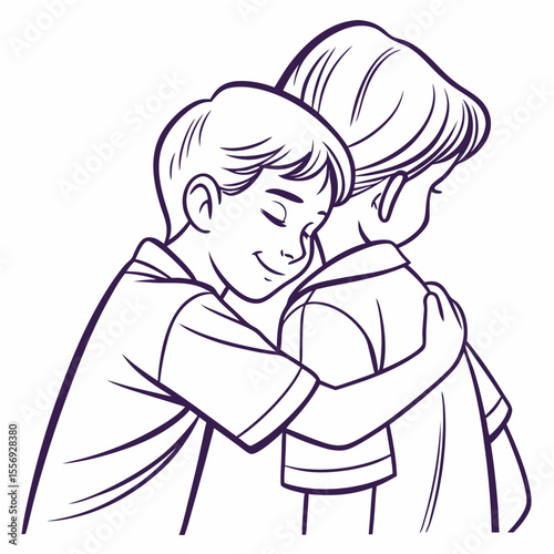 Two boys hugging with affection brothers love