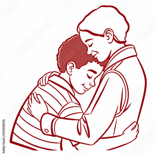 Two brothers embracing with red outline embrace family