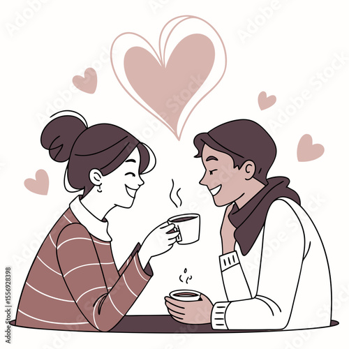 Couple sharing coffee with hearts steam vector