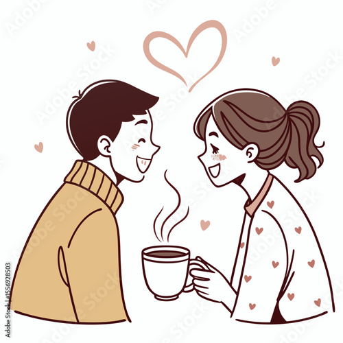 Couple sharing coffee with heart steam hearts