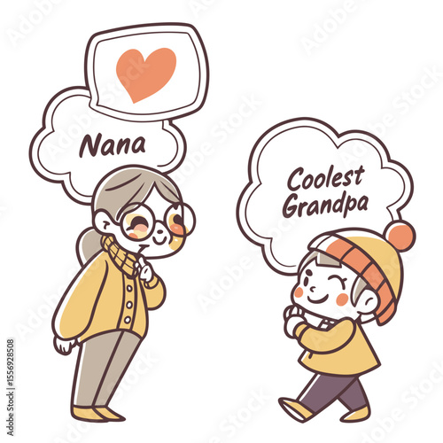 Nana and child with hearts and speech bubbles family love