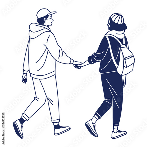 Two friends holding hands walking together couple partnership