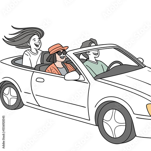 Friends enjoying a convertible car ride people driving