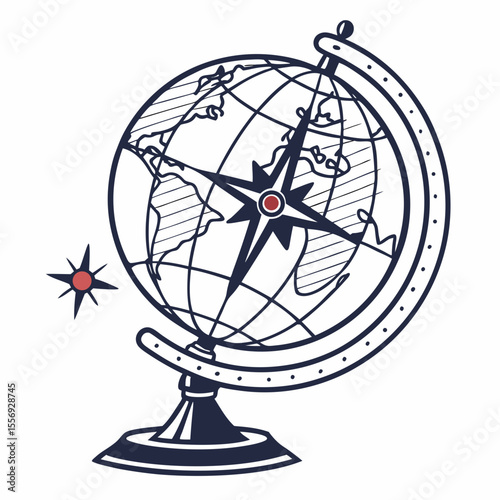 Globe compass star navigation exploration vector