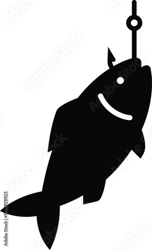 Silhouette of a fish caught on a fishing hook.