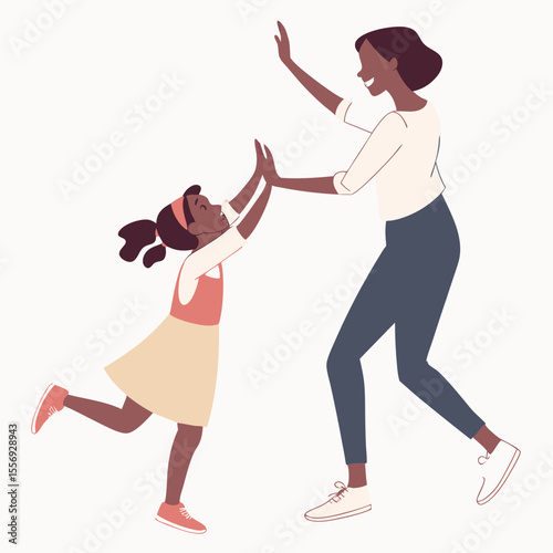 Mother and daughter high five celebration dancing