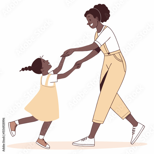 Mother and daughter dancing together joyfully happiness