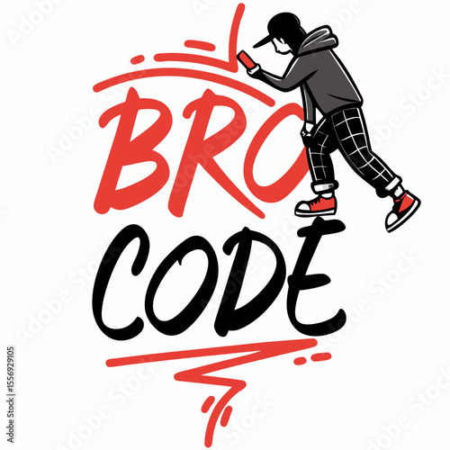 Graffiti style bro code lettering with person vector