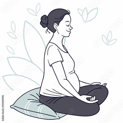 Pregnant woman meditating peacefully on cushion meditation yoga