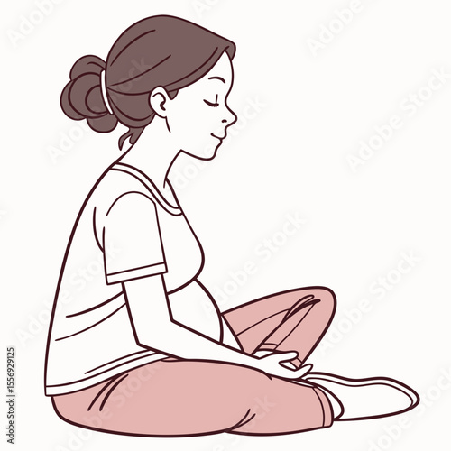 Pregnant woman meditating peaceful calm meditation yoga