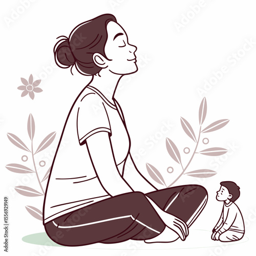 Woman meditating with child serene peaceful atmosphere yoga