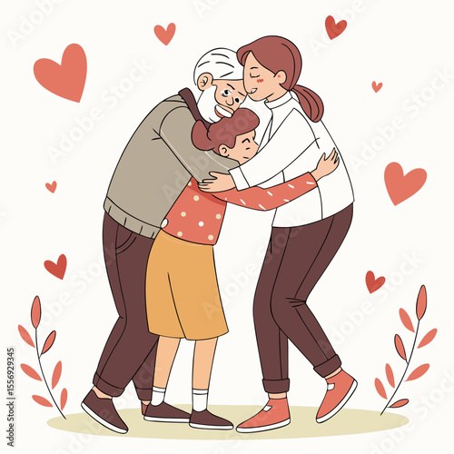 Family Hugging With Hearts love grandparent