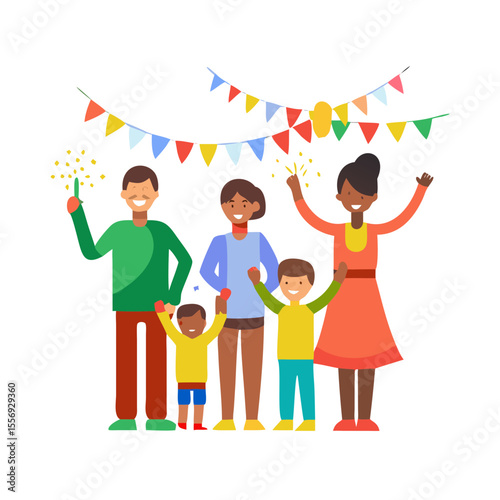 Diverse family celebrating with colorful decorations celebration diversity