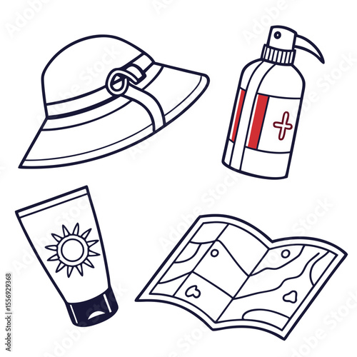 Sun hat sunscreen dispenser map travel items vacation sun protection