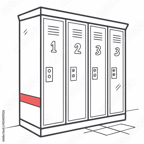 Row of lockers with numbers and red accent school lockers hallway