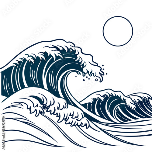 Majestic ocean waves under a minimalist sun water nature