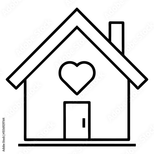 House with Heart Linear Icon Representing Staying Home and Love for Family Vector Illustration
