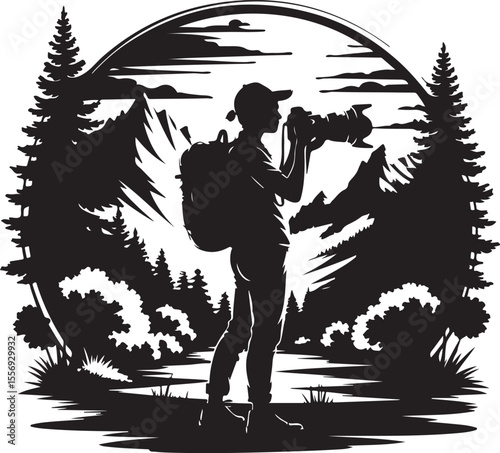 Mountain Photographer Silhouette Nature Photography Vector Art
