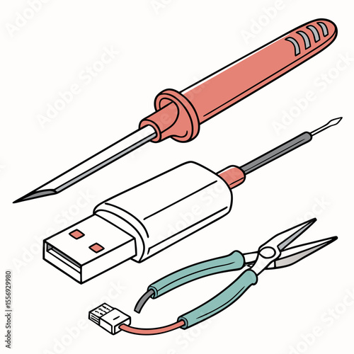 Soldering iron usb cable pliers repair kit tools