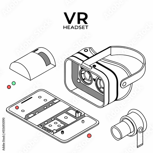 Virtual reality headset components disassembled for repair vr device technology