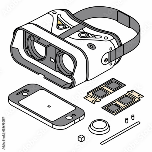 White virtual reality headset and components vr goggles disassembled