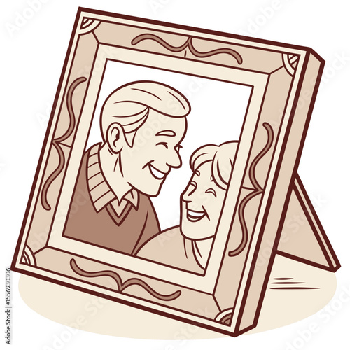 Vintage photo frame with happy elderly couple grandparents portrait happy couple