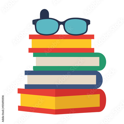  a neat stack of books with reading glasses