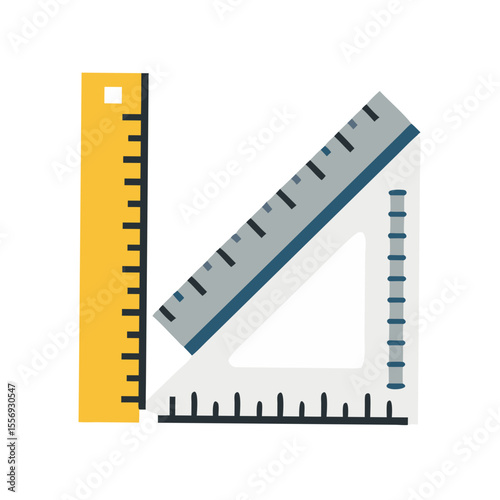 Yellow ruler and triangle ruler with markings measuring tools stationery