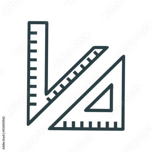 Ruler and triangle set dark blue outline measuring geometry