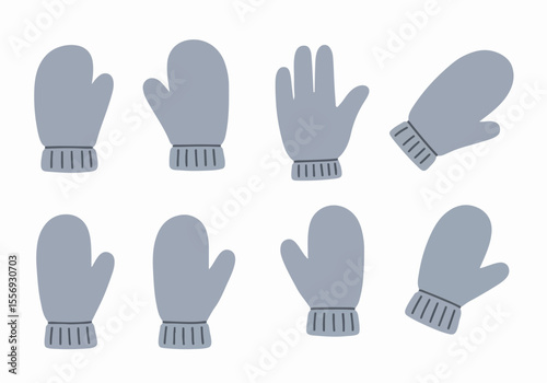 Simple grey mittens and one glove illustration pattern on a white background, depicting winter handwear for warmth and protection.
