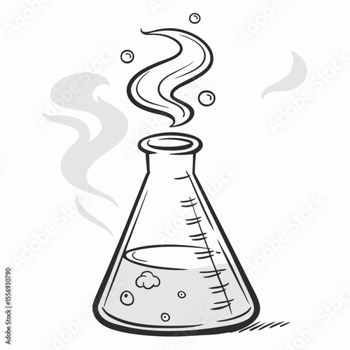Flask emitting swirling vapor and bubbles beaker science