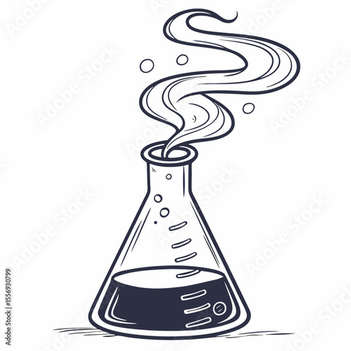 Flask with swirling vapor and bubbles beaker science