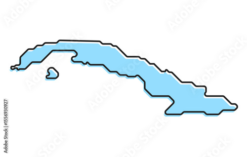 A simple stylized map of the country of Cuba