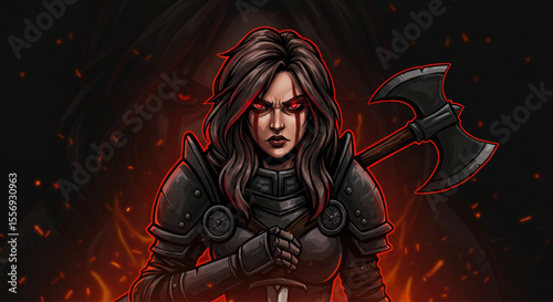 Dark Fantasy Girl Warrior Mascot Logo – Fierce Female Gamer Vector Design