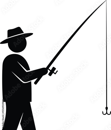 A man in a hat patiently fishing with a rod and line.